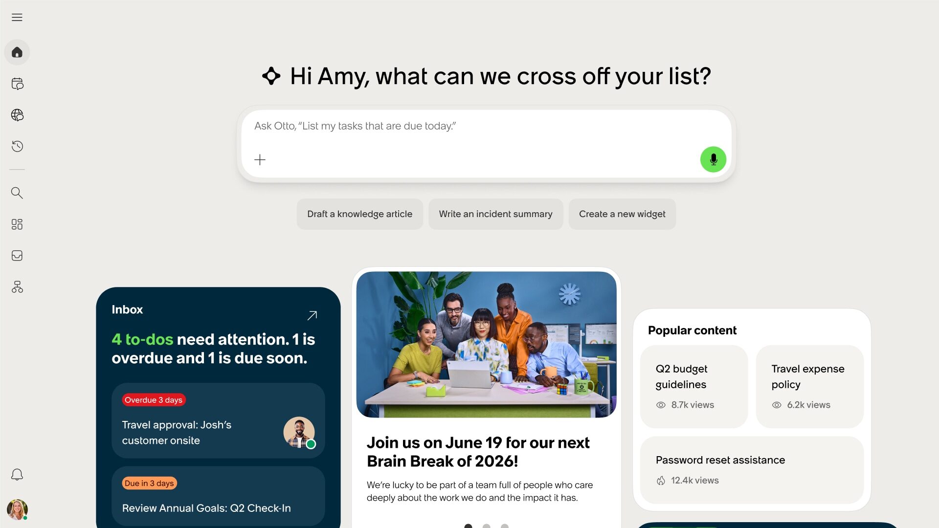 Screenshot of the Otto employee AI front door interface